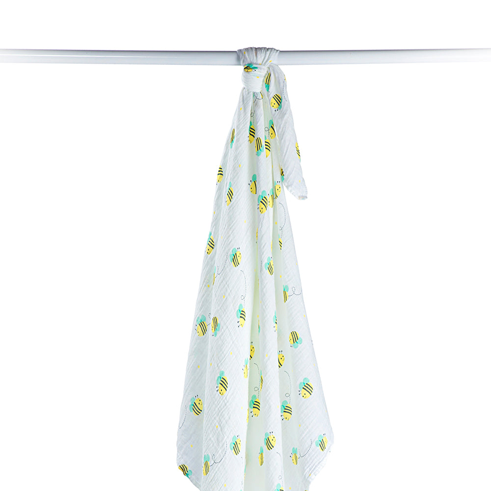 Lulujo - Muslin Swaddle - Bumbling Bees (120cm x 120cm)
