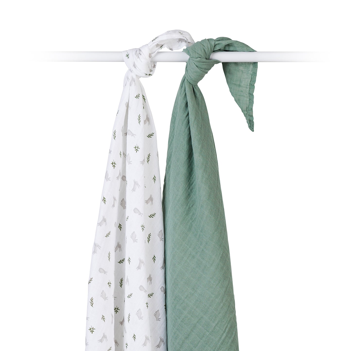 Lulujo - 2 Pack Cotton Swaddles - Bunnies / Fern (100cm x100cm)