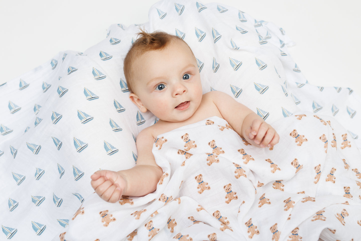 Lulujo - 2 Pack Cotton Swaddles - Vintage Bears / Sailboat (100cm x100cm)