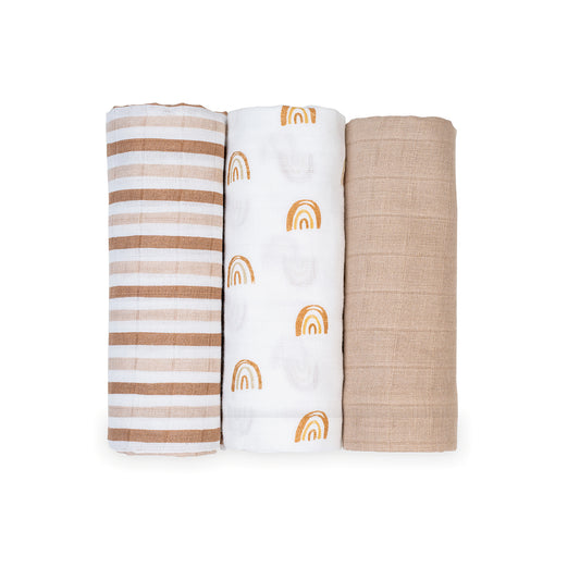 Lulujo - 3 Pack Mini Muslin Cloths - Rainbows