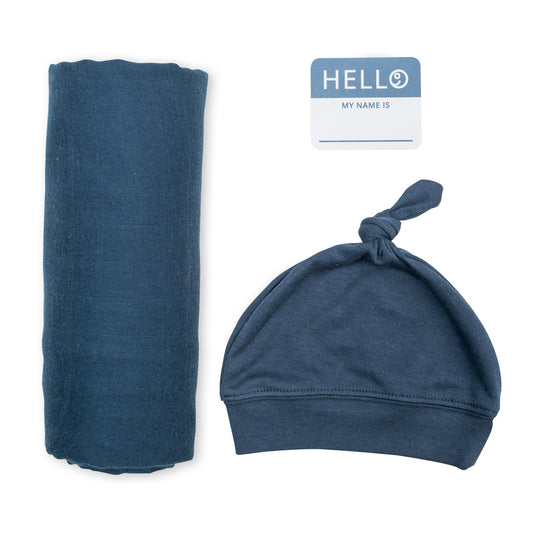 Lulujo - Bamboo Hat and Swaddle Blanket Gift Set - Navy