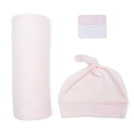 Lulujo - Bamboo Hat and Swaddle Blanket Gift Set - Pink