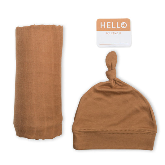 Lulujo - Bamboo Hat and Swaddle Blanket Gift Set - Tan