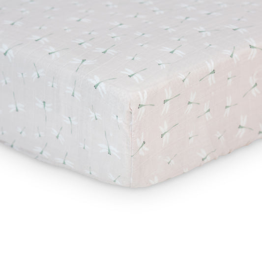 Lulujo - Cotton Fitted Cot Sheet - Dragonflies (135cm x 70cm)