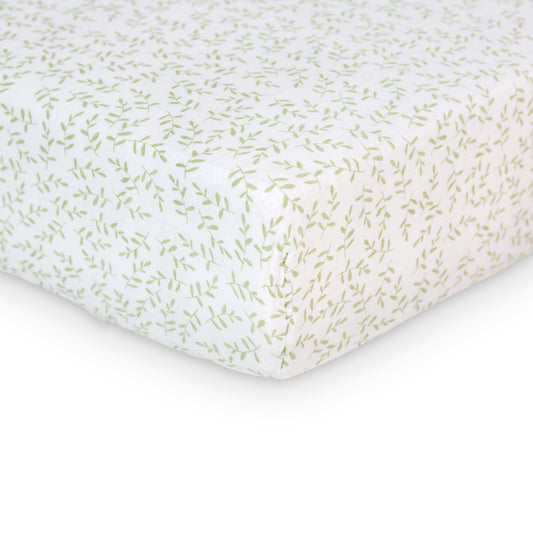 Lulujo - Cotton Fitted Cot Sheet - Greenery (135cm x 70cm)