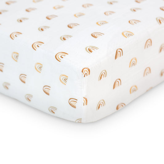 Lulujo - Cotton Fitted Cot Sheet - Rainbows (135cm x 70cm)