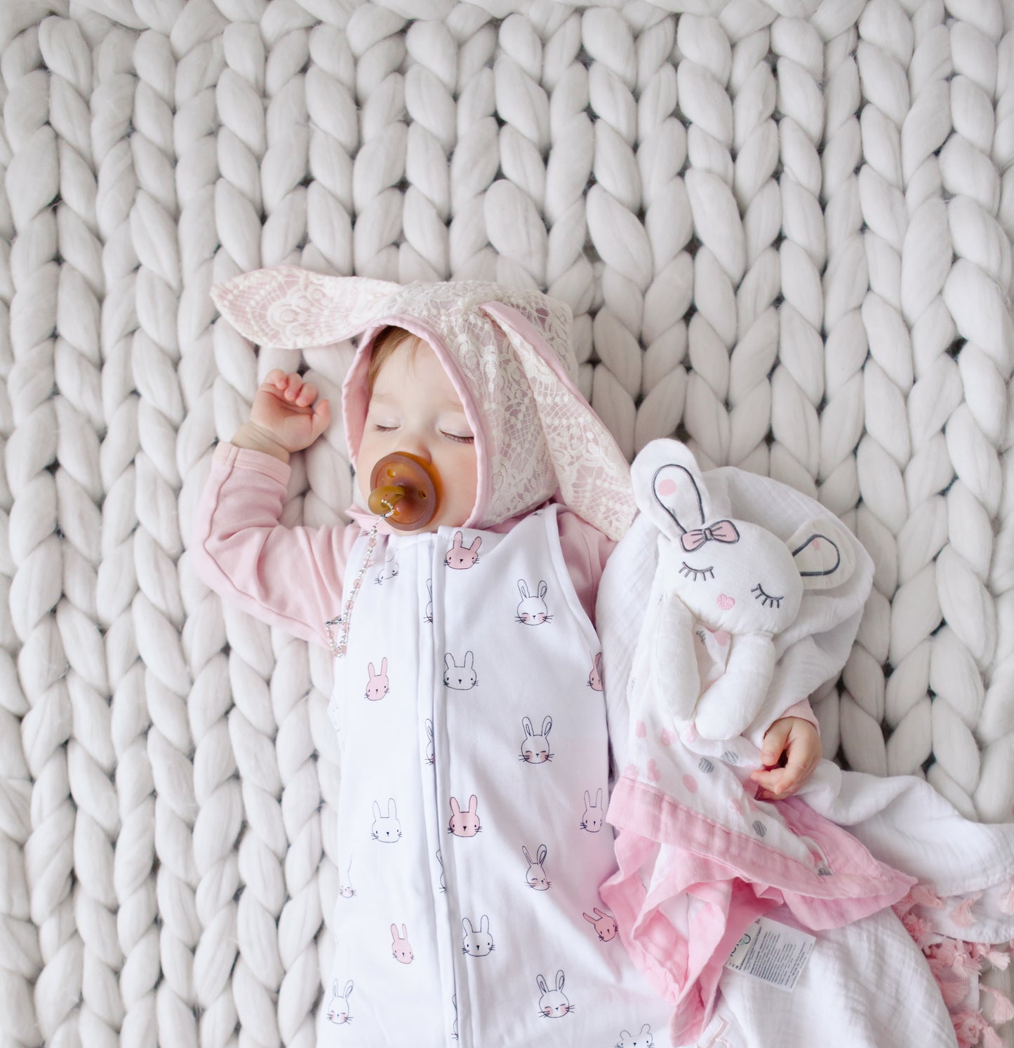 Lulujo - Cotton Muslin Lovie - Pink Bunny
