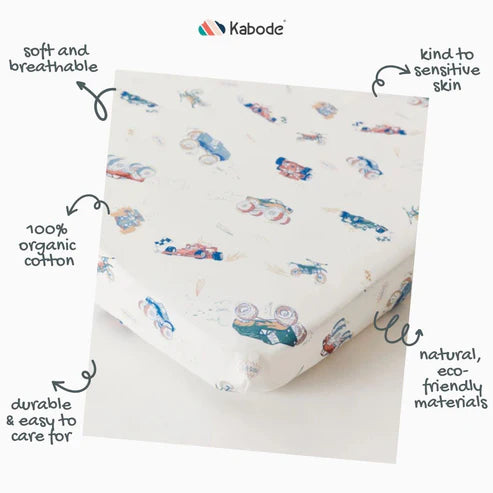 Kabode - Organic Cot Bed Fitted Sheet - Vehicles