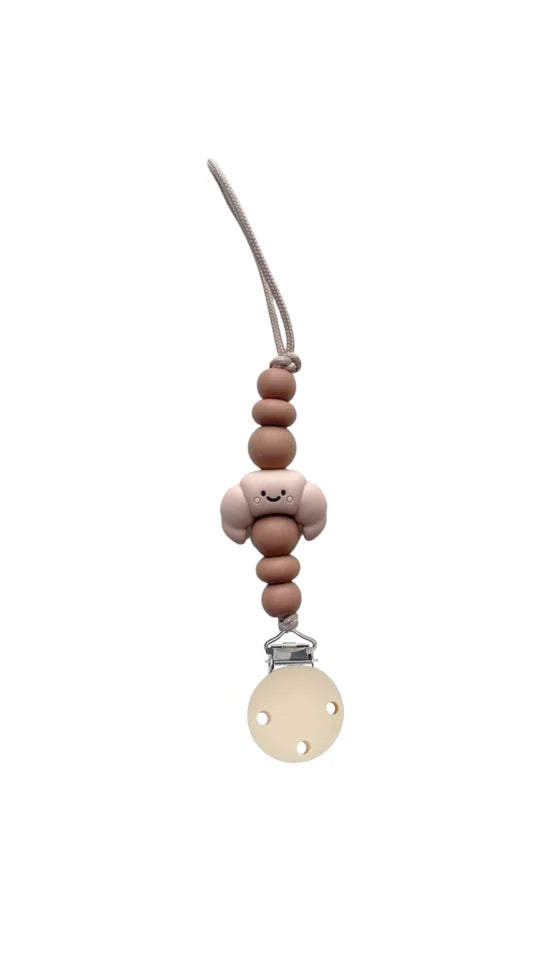Chewies&more - Newborn Silicone Pacifier Teething Clip - Croissant - Latte