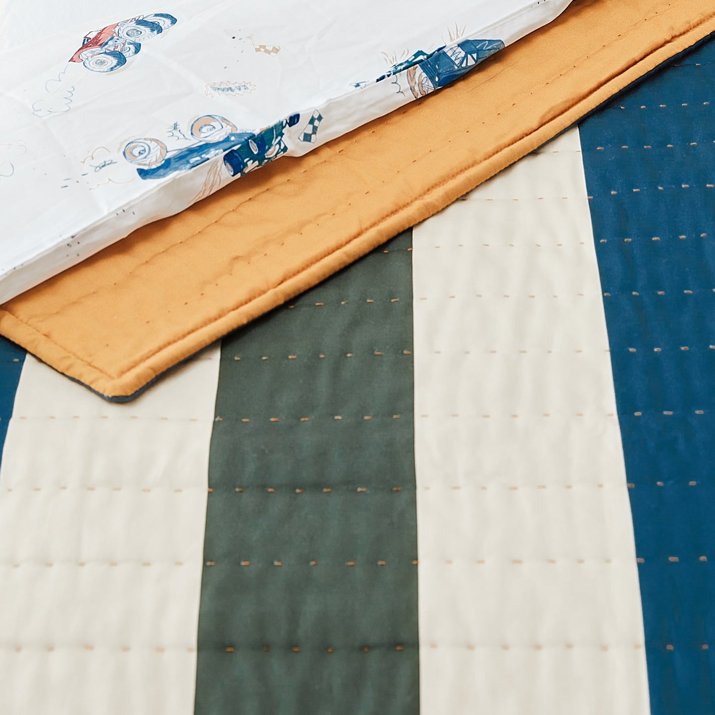 Kabode - Organic Cot Bed Quilt - Blue Stripe