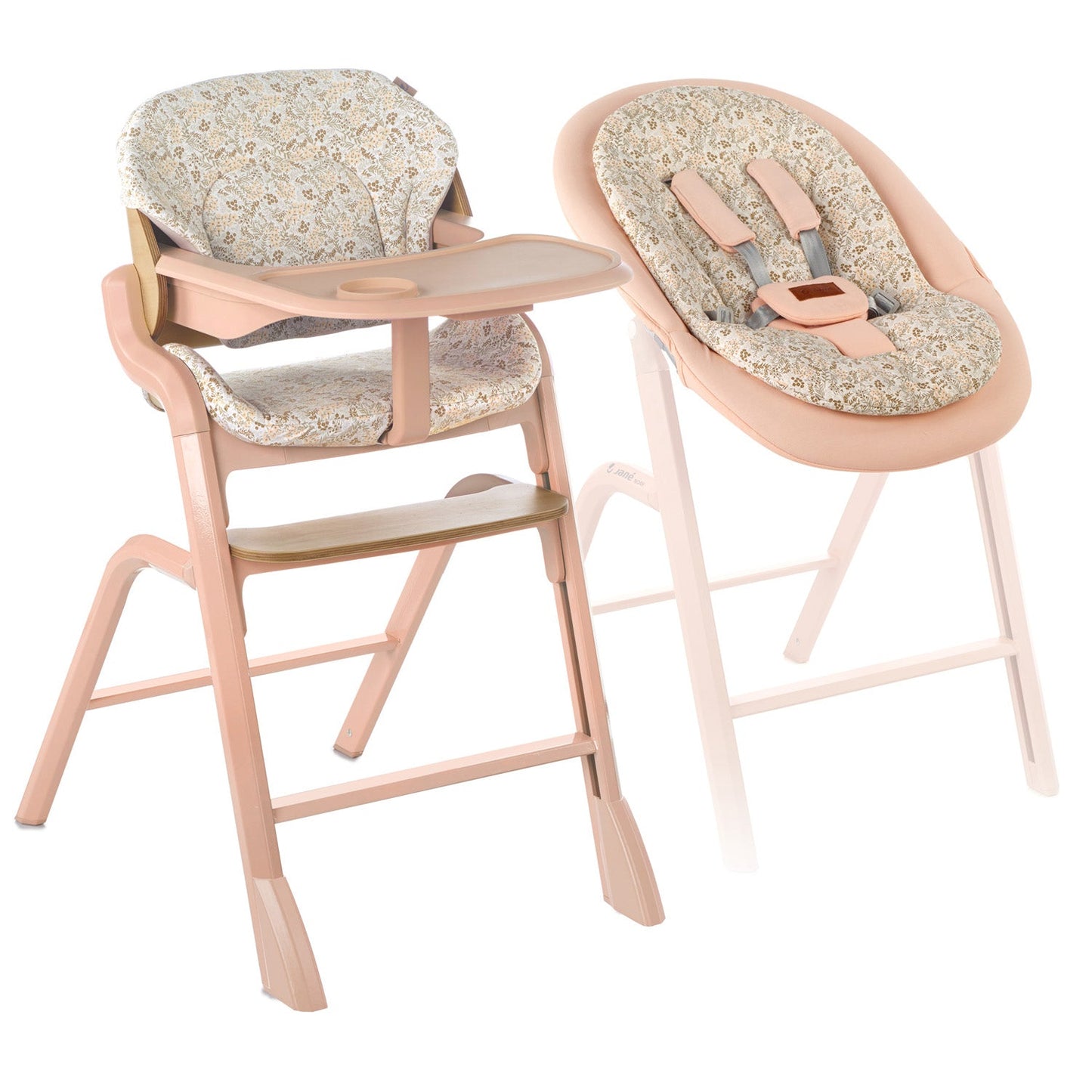 Jane Noah Highchair + Rocker Kit for Newborns – Convertible Beechwood Chair from birth to Adulthood, Pale