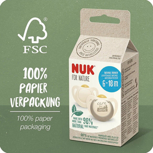 NUK For Nature - Latex Soother 6-18m Grey 2Pk