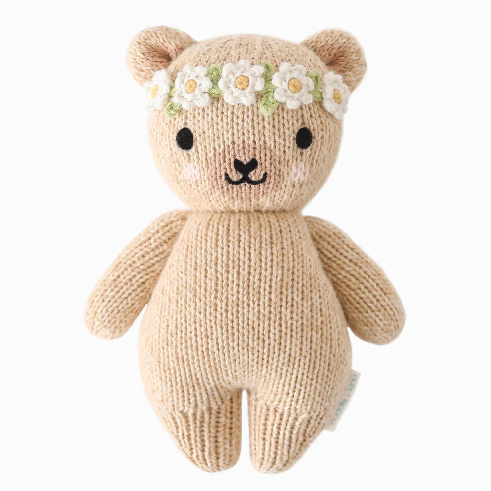 cuddle+kind - Baby Animal Collection - Baby Honey Bear Floral Crown Ivory