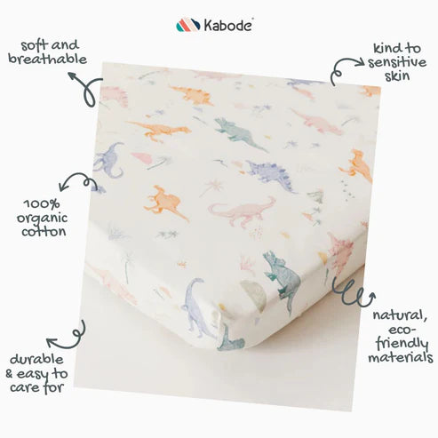 Kabode - Organic Cot Bed Fitted Sheet - Dino