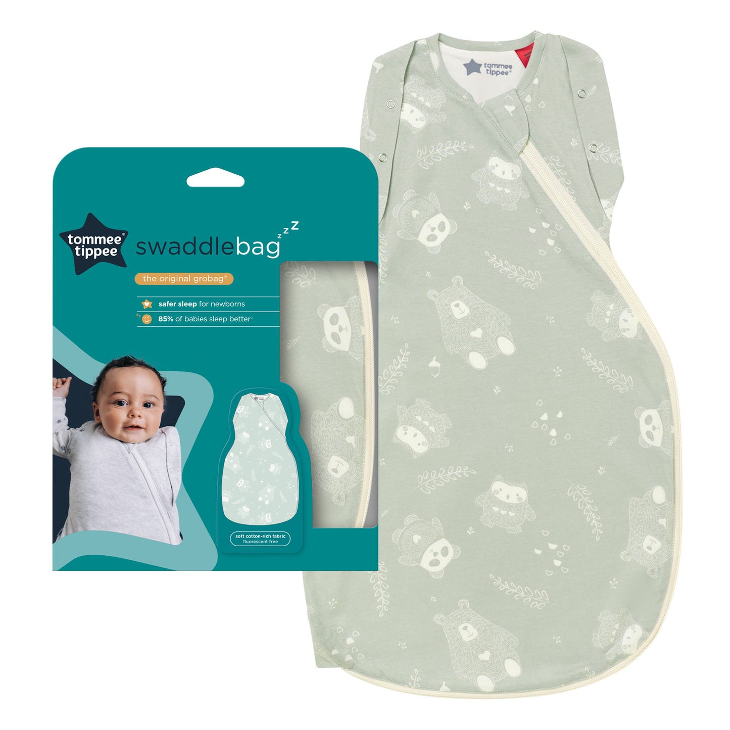 Tommee Tippee - Organic All Year Grobag Cocoon Swaddle Sleeping Bag - Woodlands 1.0 TOG