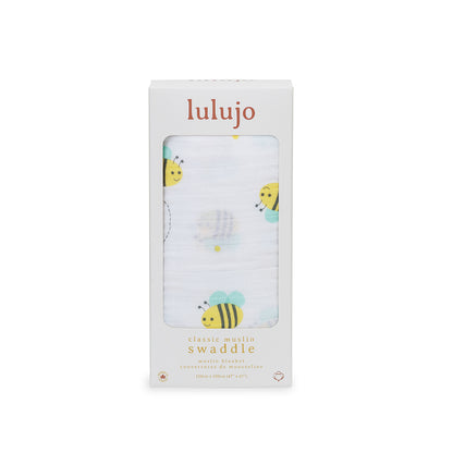 Lulujo - Muslin Swaddle - Bumbling Bees (120cm x 120cm)