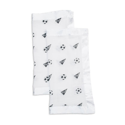 Lulujo - 2 Pack Muslin Security Comforter Blanket - Footballs