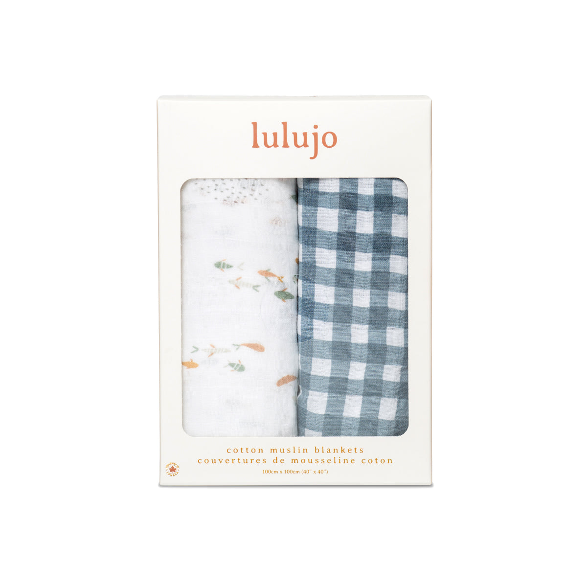 Lulujo - 2 Pack Cotton Swaddles - Fish / Navy Gingham (100cm x100cm)