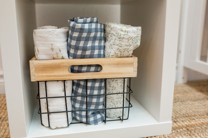 Lulujo - 2 Pack Cotton Swaddles - Fish / Navy Gingham (100cm x100cm)