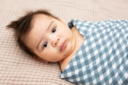 Lulujo - 2 Pack Cotton Swaddles - Fish / Navy Gingham (100cm x100cm)