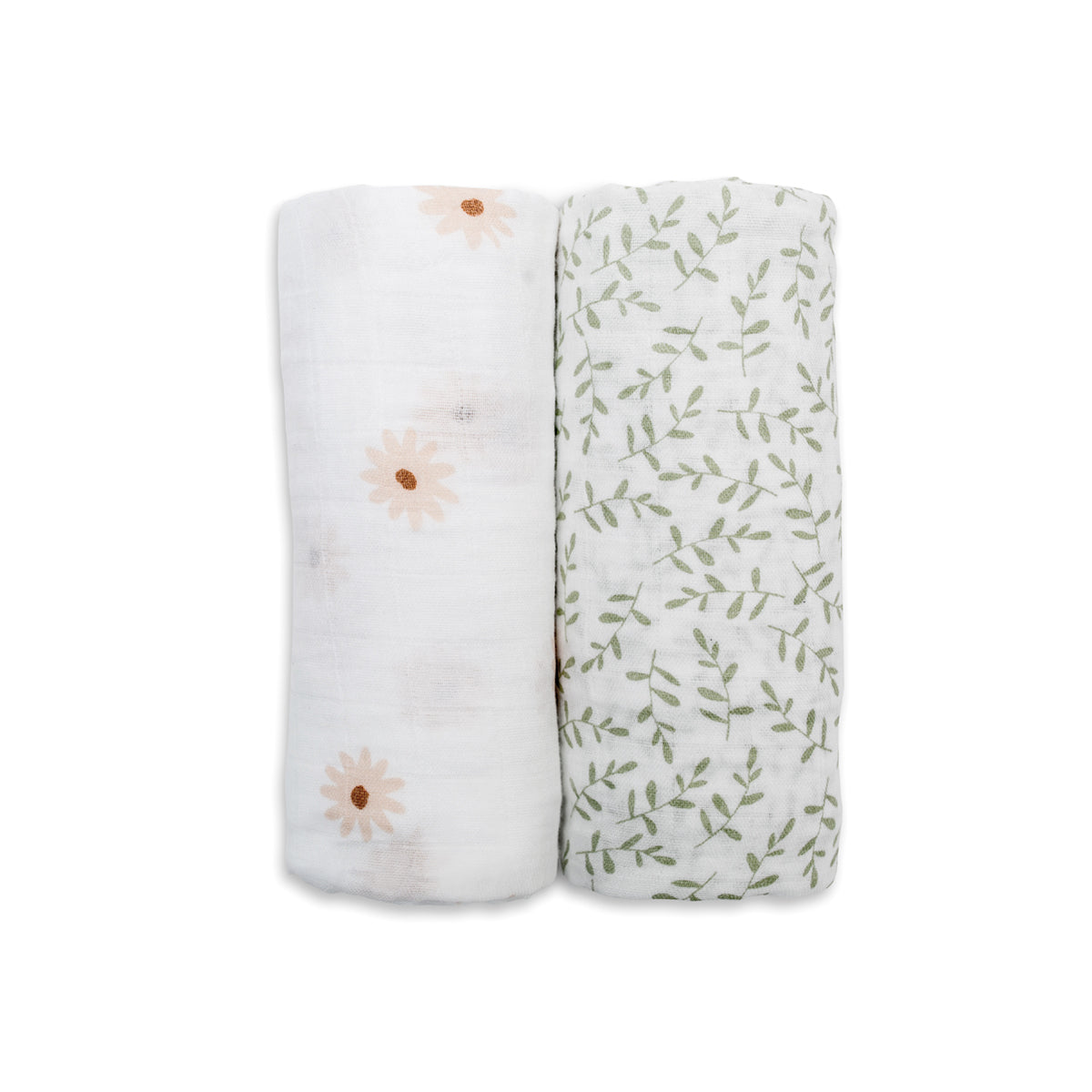 Lulujo - 2 Pack Cotton Swaddles - Daisy / Greenery (100cm x100cm)
