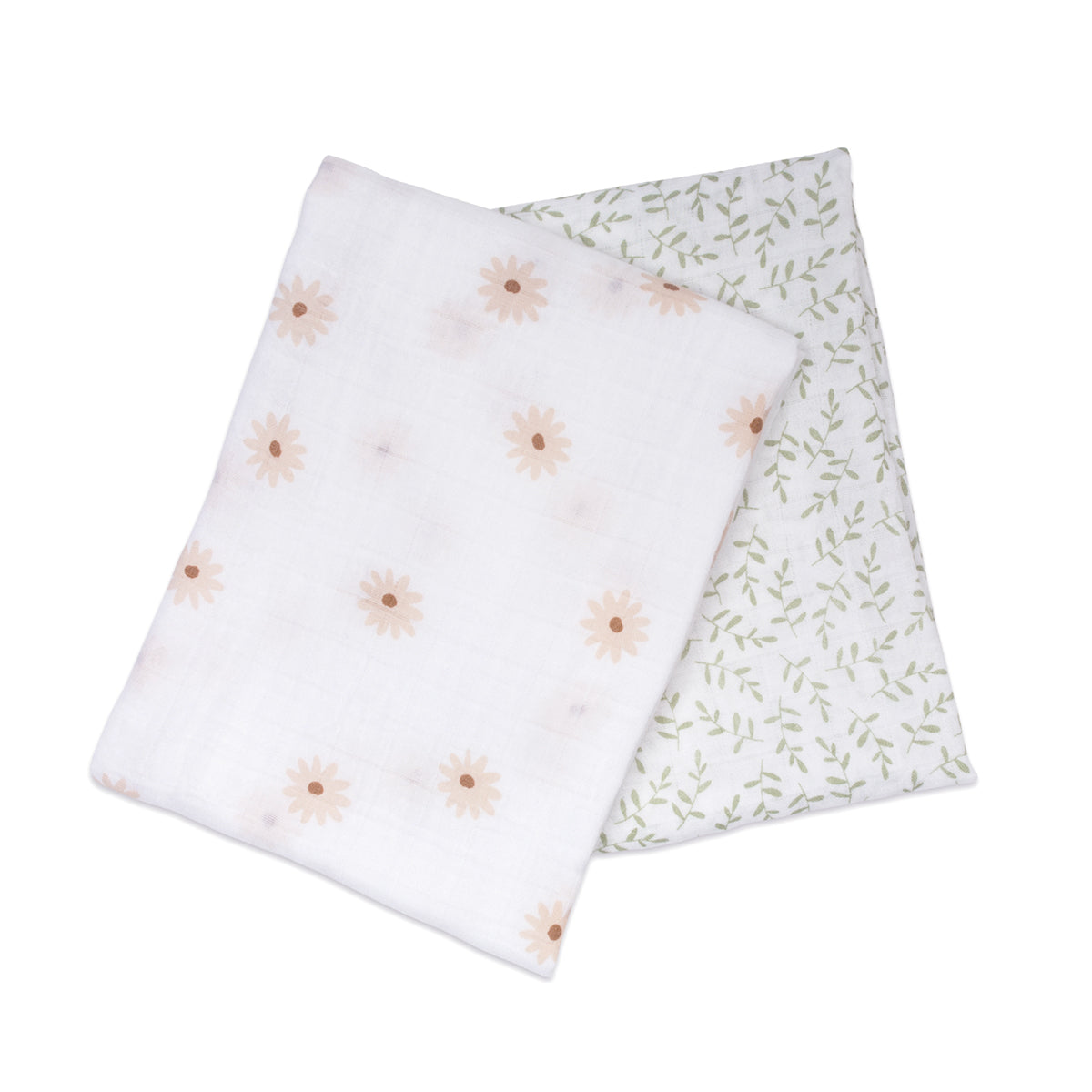 Lulujo - 2 Pack Cotton Swaddles - Daisy / Greenery (100cm x100cm)