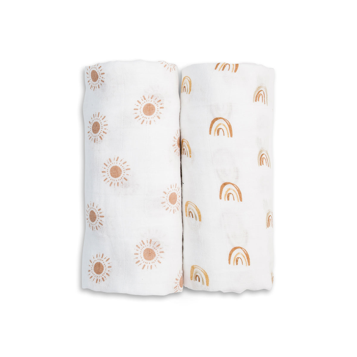 Lulujo - 2 Pack Cotton Swaddles - Rainbows / Suns (100cm x100cm)