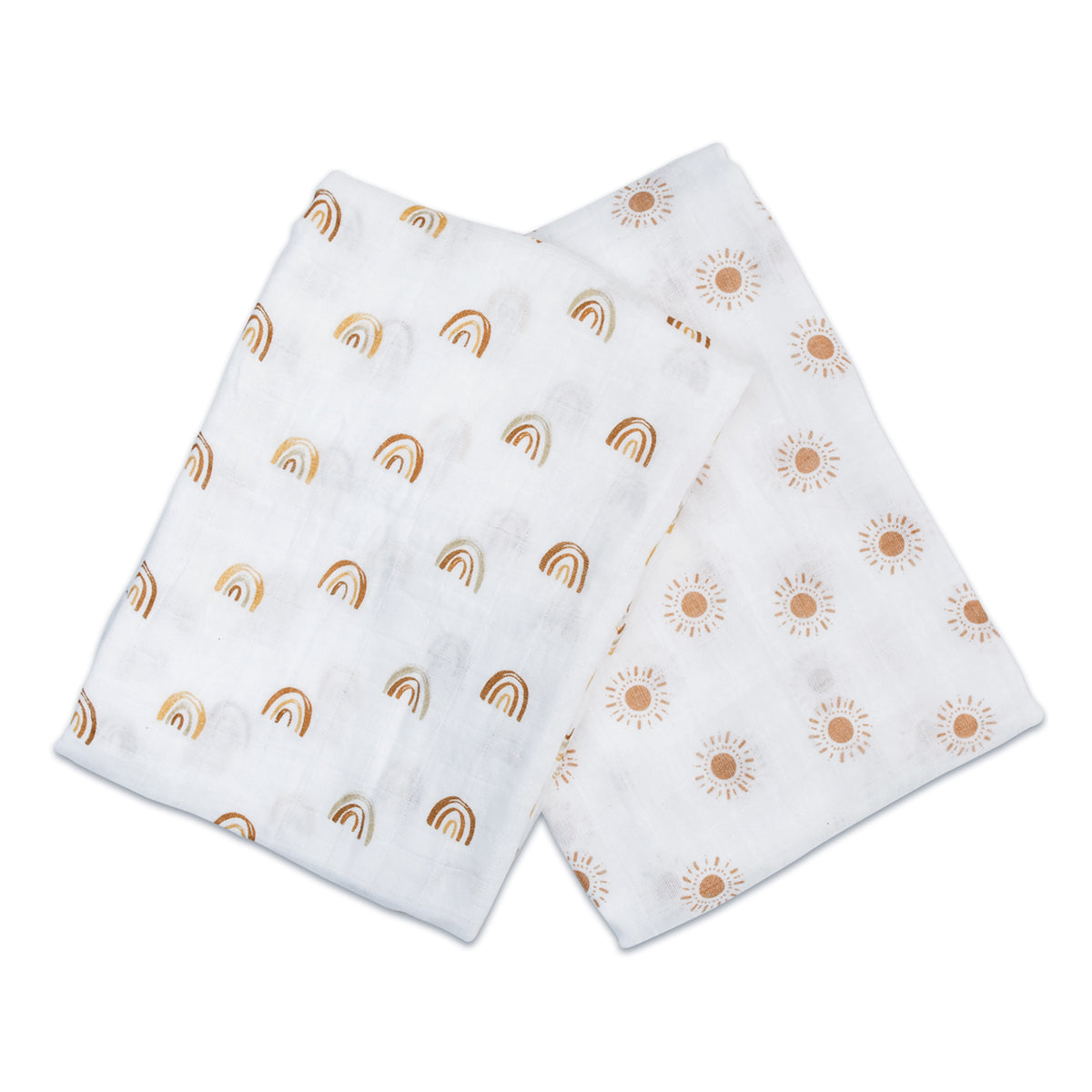 Lulujo - 2 Pack Cotton Swaddles - Rainbows / Suns (100cm x100cm)