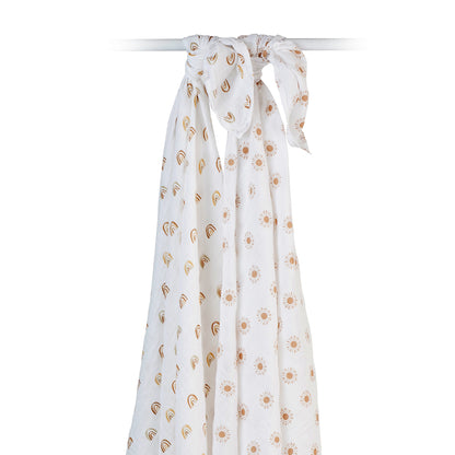 Lulujo - 2 Pack Cotton Swaddles - Rainbows / Suns (100cm x100cm)