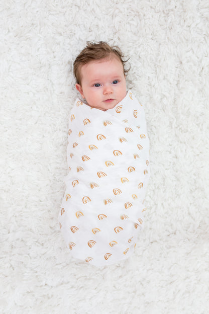 Lulujo - 2 Pack Cotton Swaddles - Rainbows / Suns (100cm x100cm)