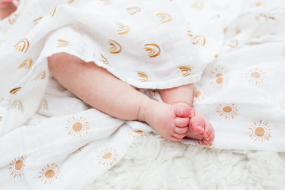 Lulujo - 2 Pack Cotton Swaddles - Rainbows / Suns (100cm x100cm)