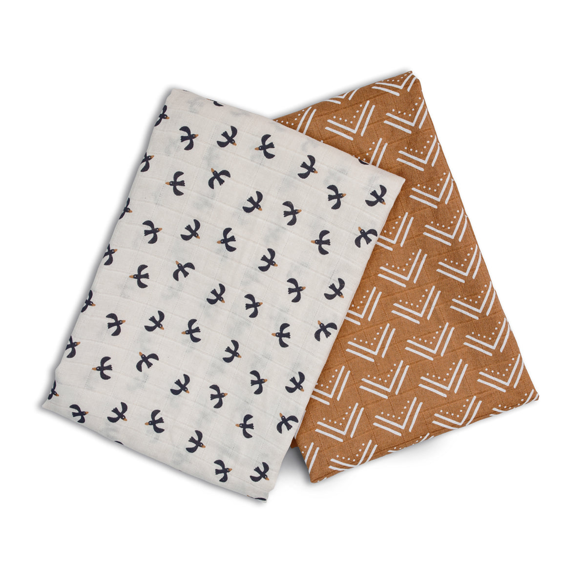Lulujo - 2 Pack Cotton Swaddles - Blackbird / Mudcloth (100cm x100cm)