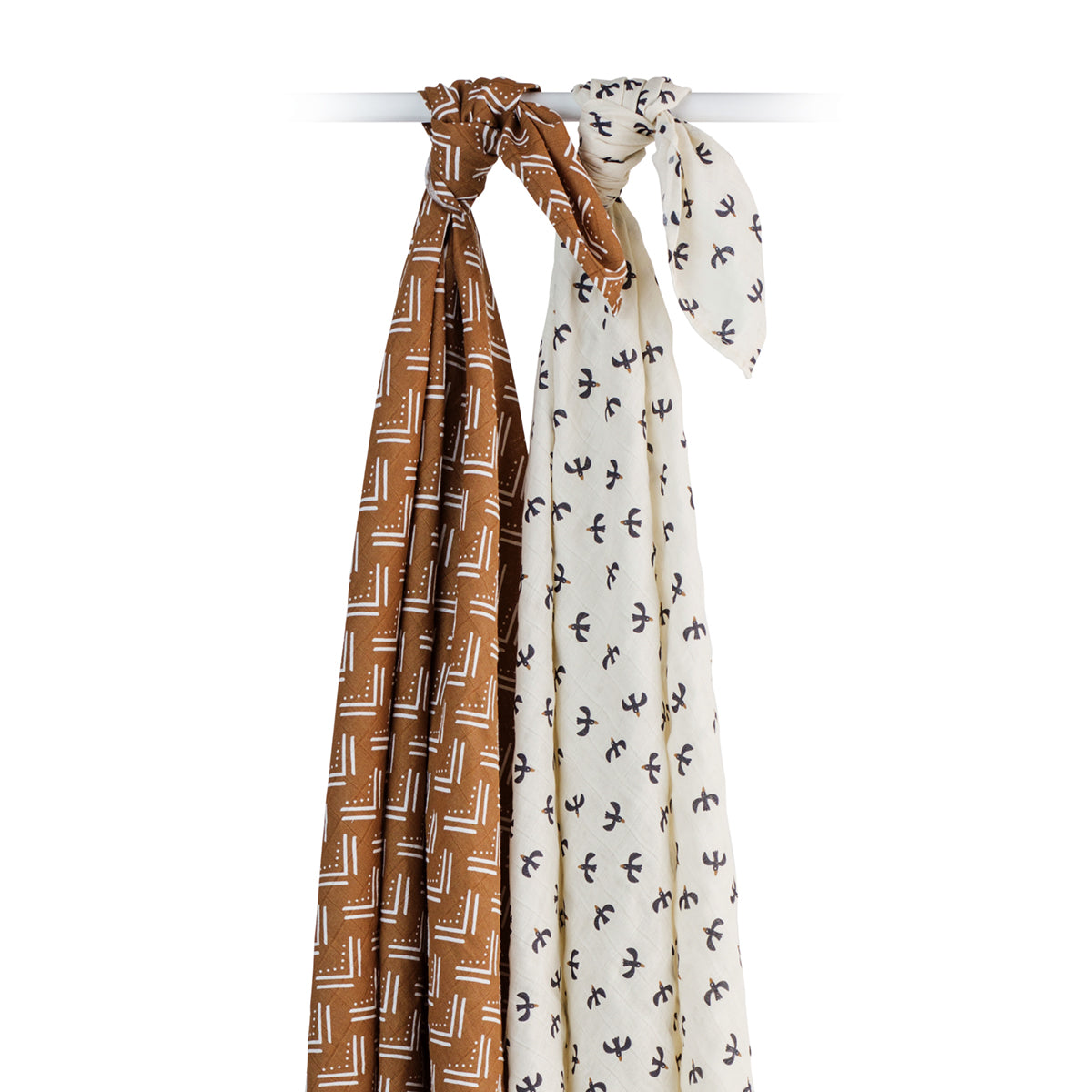 Lulujo - 2 Pack Cotton Swaddles - Blackbird / Mudcloth (100cm x100cm)