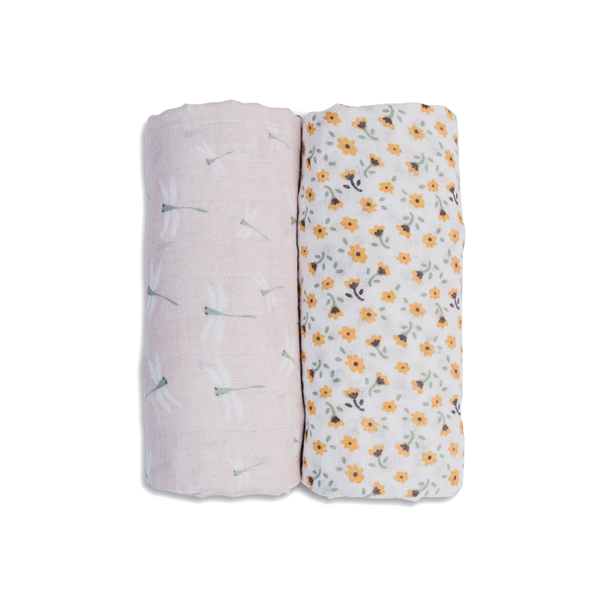 Lulujo - 2 Pack Cotton Swaddles - Vintage Floral / Dragonflies (100cm x100cm)