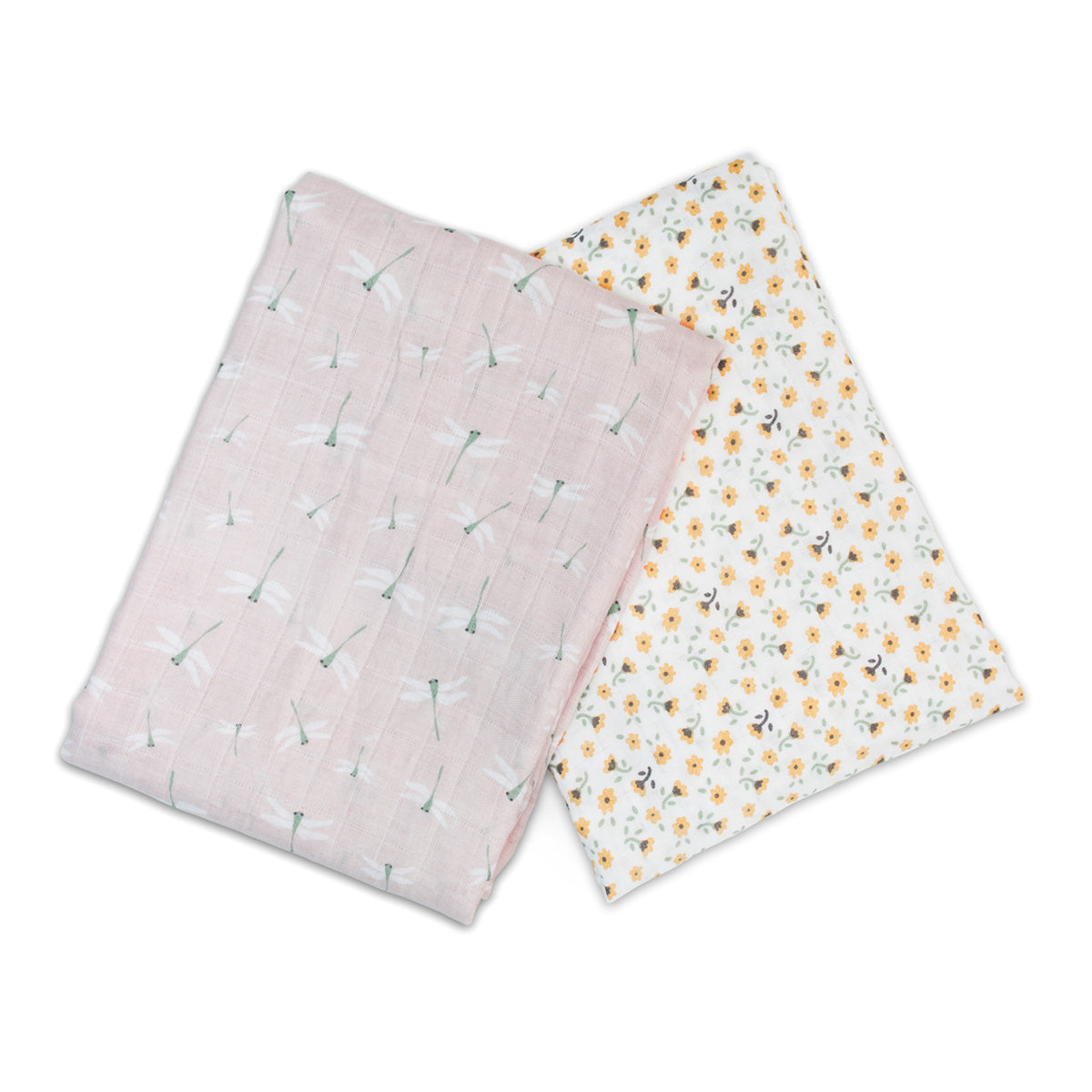 Lulujo - 2 Pack Cotton Swaddles - Vintage Floral / Dragonflies (100cm x100cm)