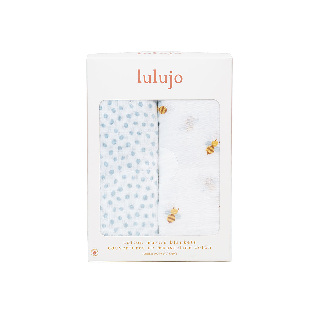 Lulujo - 2 Pack Cotton Swaddles - Bees / Dots (100cm x100cm)