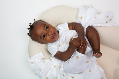 Lulujo - 2 Pack Cotton Swaddles - Bees / Dots (100cm x100cm)