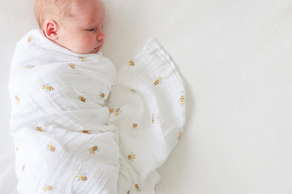 Lulujo - 2 Pack Cotton Swaddles - Bees / Dots (100cm x100cm)