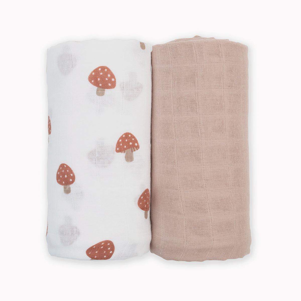 Lulujo - 2 Pack Cotton Swaddles - Mushrooms / Sand (100cm x100cm)
