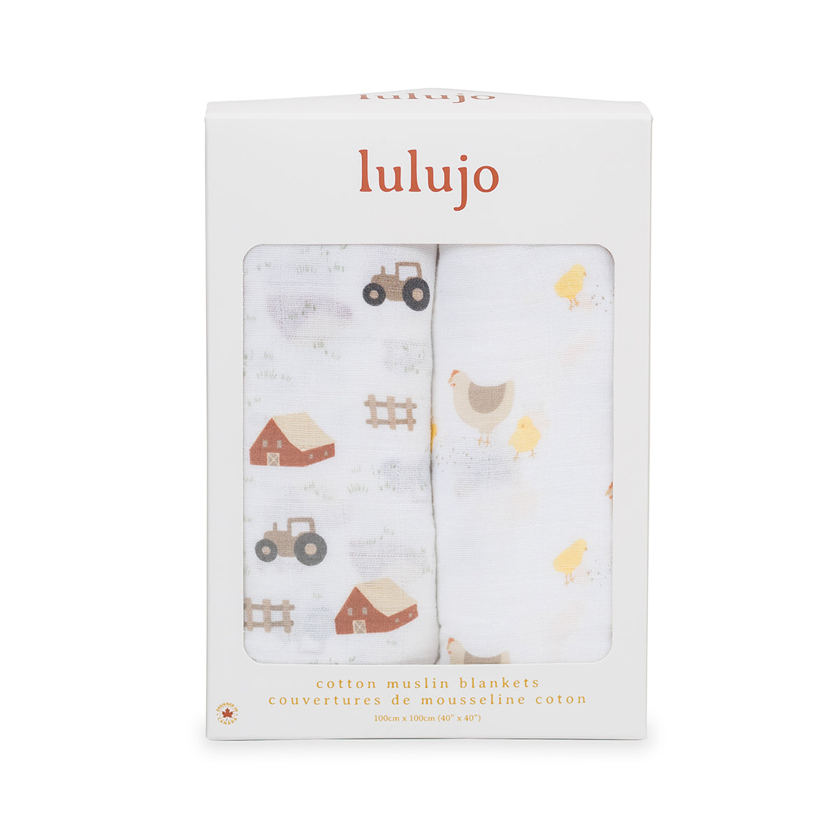 Lulujo - 2 Pack Cotton Swaddles - Barnyard / Hens & Chicks (100cm x100cm)