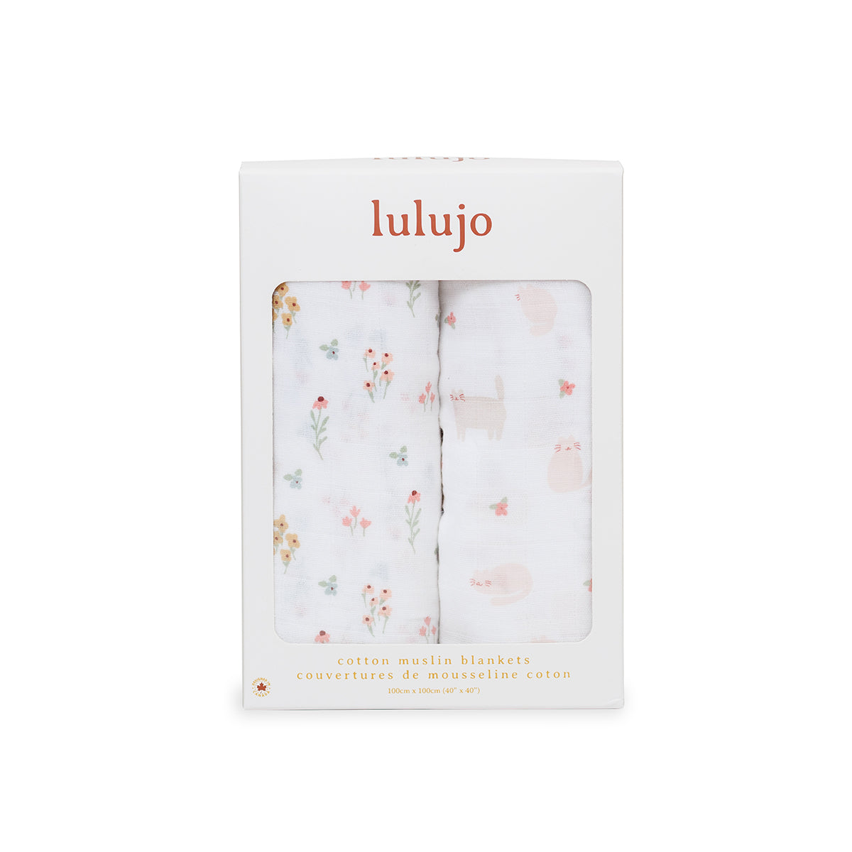 Lulujo - 2 Pack Cotton Swaddles - Kitty Cat / Flower Field (100cm x100cm)