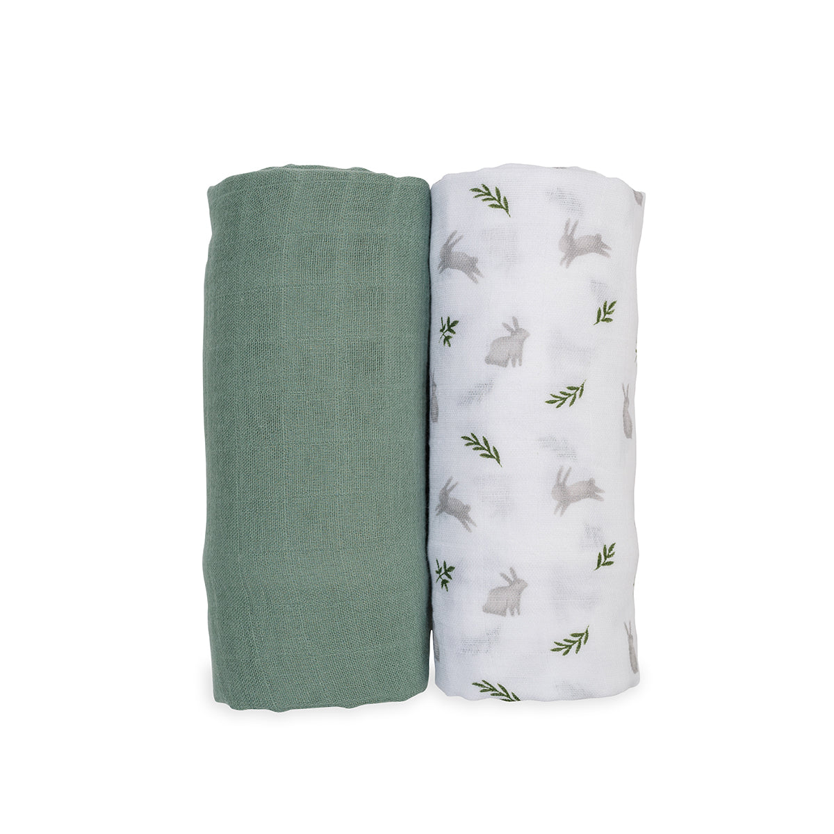 Lulujo - 2 Pack Cotton Swaddles - Bunnies / Fern (100cm x100cm)