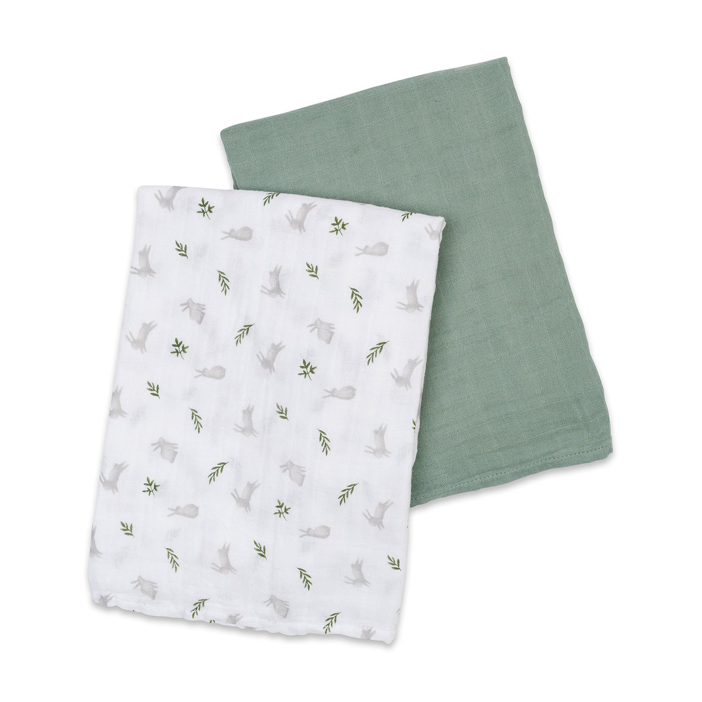 Lulujo - 2 Pack Cotton Swaddles - Bunnies / Fern (100cm x100cm)