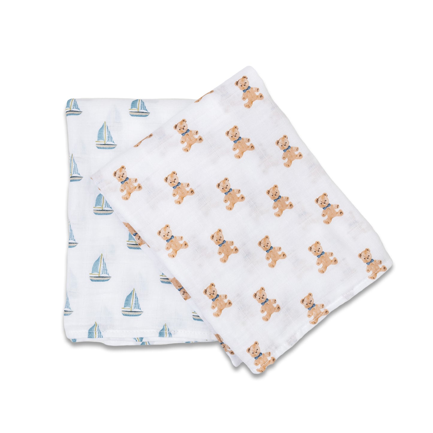 Lulujo - 2 Pack Cotton Swaddles - Vintage Bears / Sailboat (100cm x100cm)