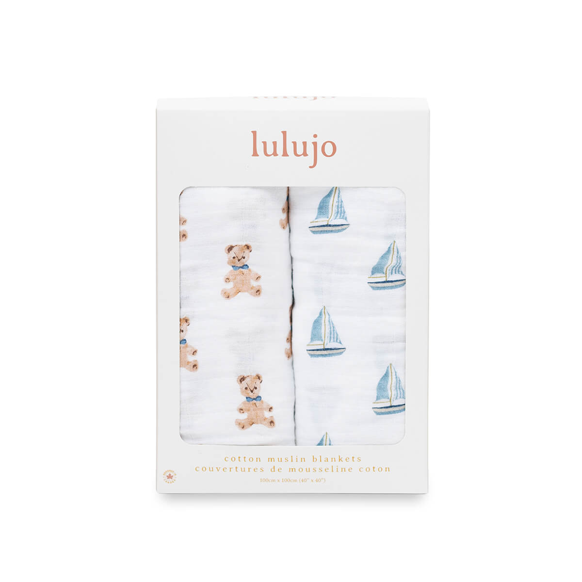 Lulujo - 2 Pack Cotton Swaddles - Vintage Bears / Sailboat (100cm x100cm)