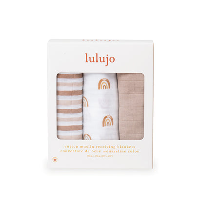 Lulujo - 3 Pack Mini Muslin Cloths - Rainbows
