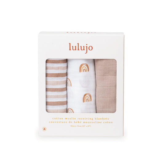 Lulujo - 3 Pack Mini Muslin Cloths - Rainbows