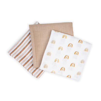 Lulujo - 3 Pack Mini Muslin Cloths - Rainbows