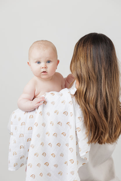 Lulujo - 3 Pack Mini Muslin Cloths - Rainbows