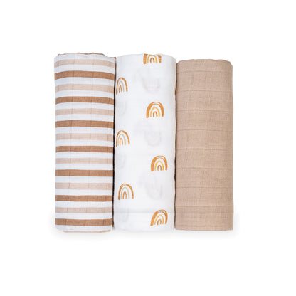 Lulujo - 3 Pack Mini Muslin Cloths - Rainbows